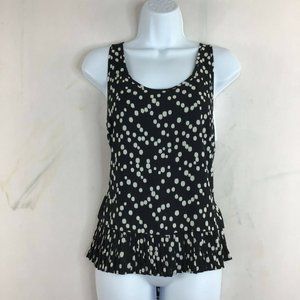Patrizia Pepe Women Black White Polka Dot Tank Top Casual Ruffle Hem Size 46 XL